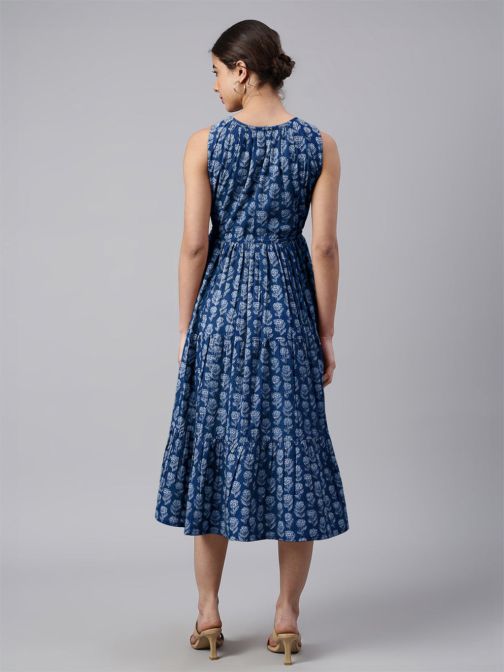 Janasya Bright Cotton Floral Tiered Dress - Distacart