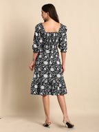 Janasya Dark Cotton Floral A-Line Dress - Distacart