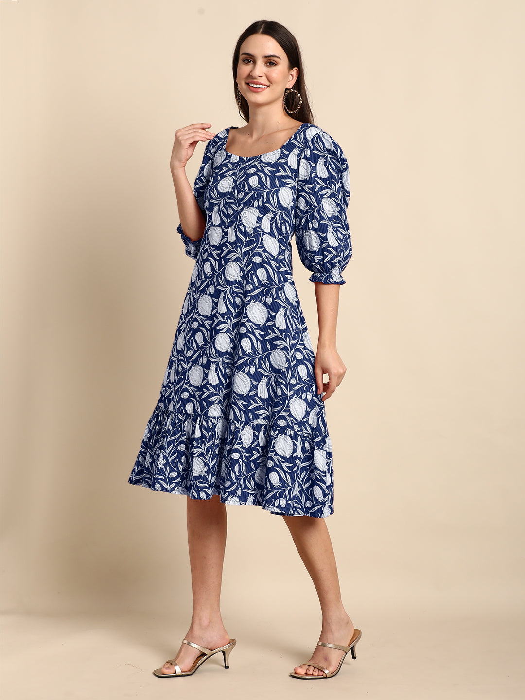 Janasya Dark Cotton Floral A-Line Dress - Distacart