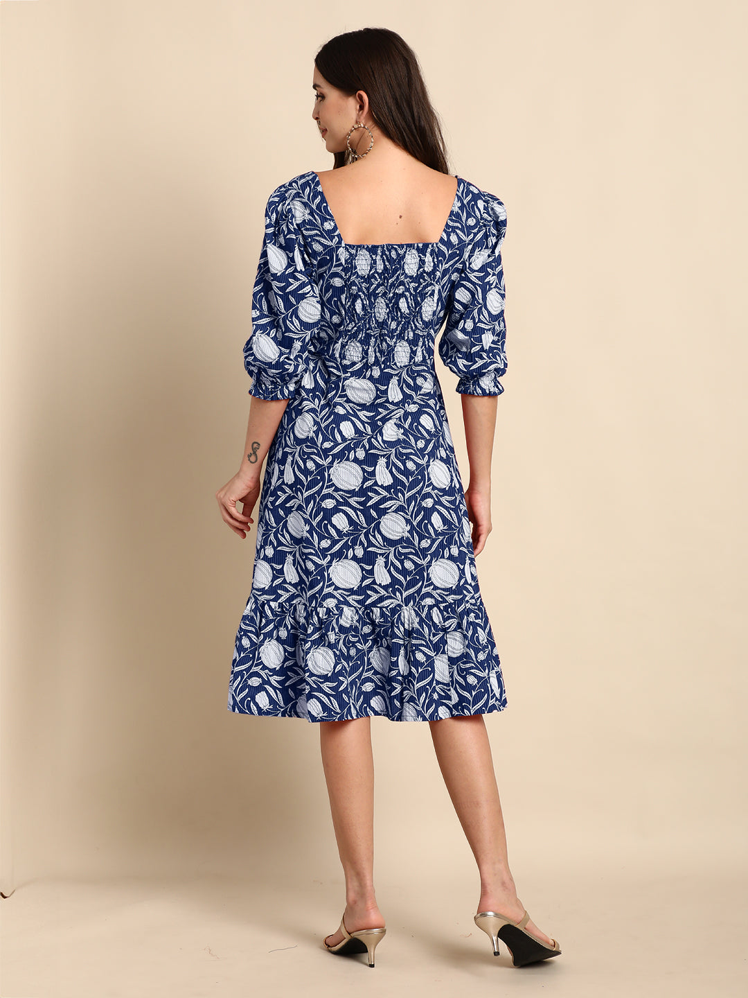 Janasya Dark Cotton Floral A-Line Dress - Distacart