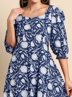 Janasya Dark Cotton Floral A-Line Dress - Distacart
