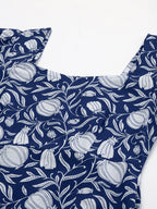 Janasya Dark Cotton Floral A-Line Dress - Distacart