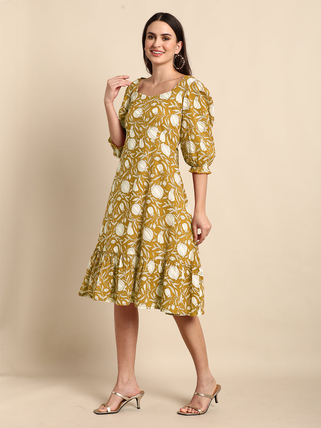 Janasya Dark Cotton Floral A-Line Dress - Distacart