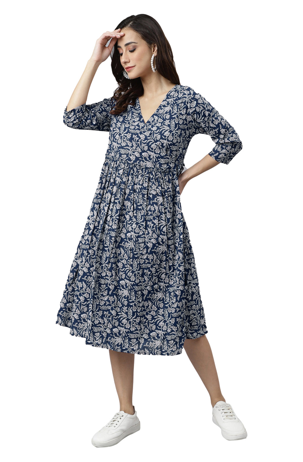 Janasya Dark Cotton Floral Angrakha Dress - Distacart