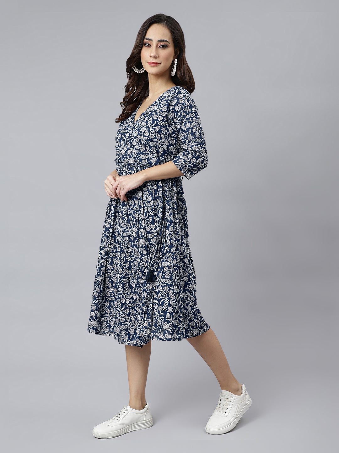 Janasya Dark Cotton Floral Angrakha Dress - Distacart