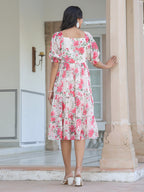 Janasya Bright Georgette Floral Tiered Dress - Distacart