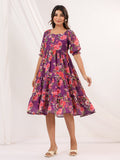 Janasya Bright Georgette Floral Tiered Dress - Distacart