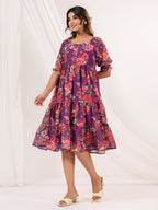 Janasya Bright Georgette Floral Tiered Dress - Distacart