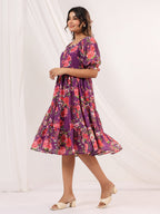 Janasya Bright Georgette Floral Tiered Dress - Distacart