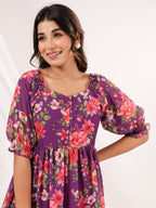 Janasya Bright Georgette Floral Tiered Dress - Distacart