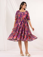 Janasya Bright Georgette Floral Tiered Dress - Distacart