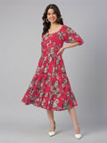 Janasya Bright Georgette Floral Tiered Dress - Distacart
