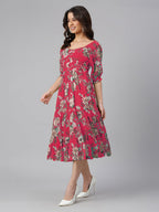 Janasya Bright Georgette Floral Tiered Dress - Distacart