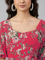 Janasya Bright Georgette Floral Tiered Dress - Distacart