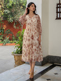 Janasya Dark Georgette Floral A-Line Dress - Distacart