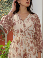 Janasya Dark Georgette Floral A-Line Dress - Distacart