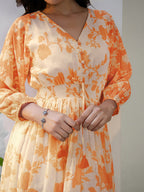 Janasya Bright Georgette Floral Fit & Flare Dress - Distacart