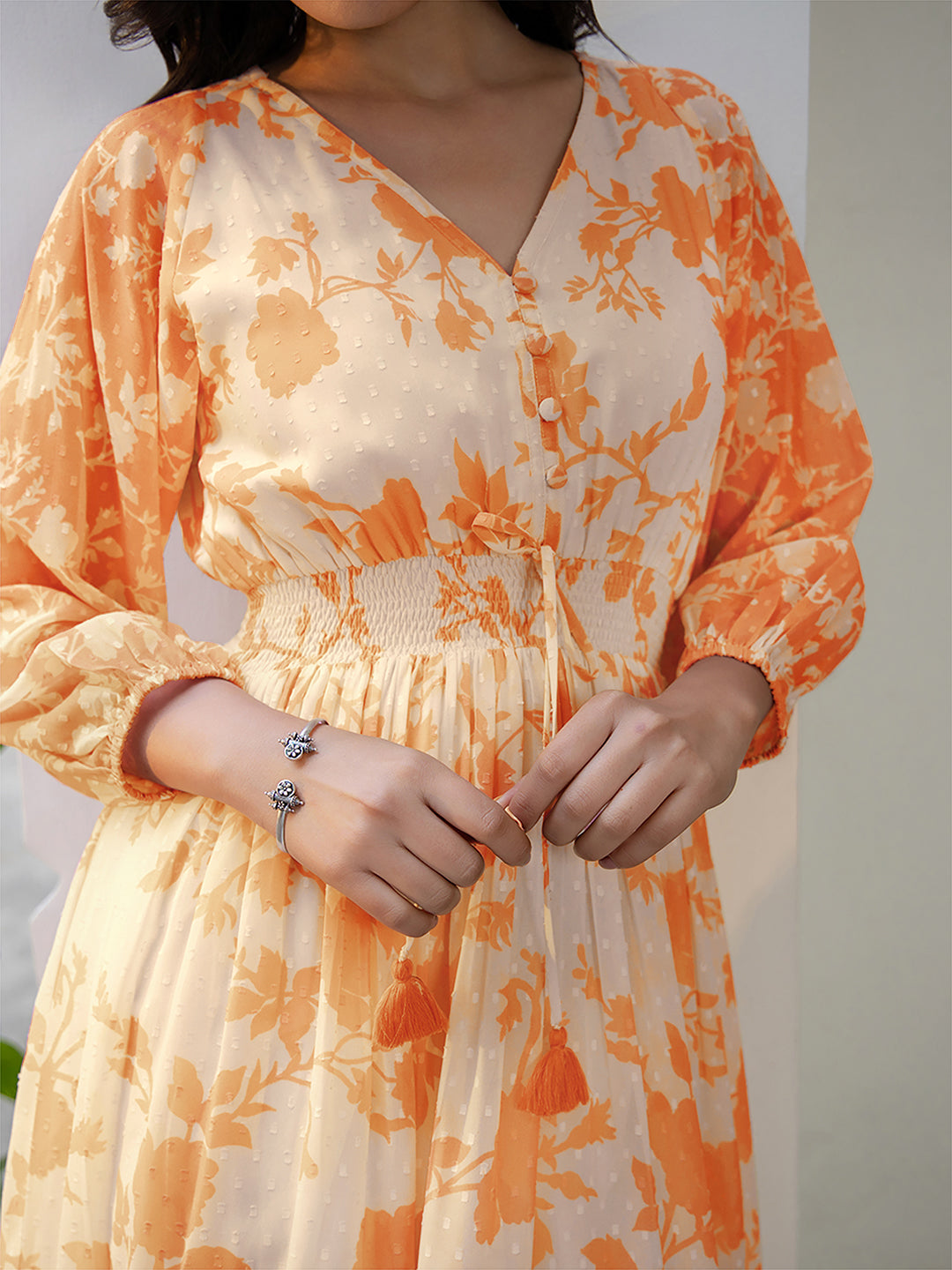 Janasya Bright Georgette Floral Fit & Flare Dress - Distacart