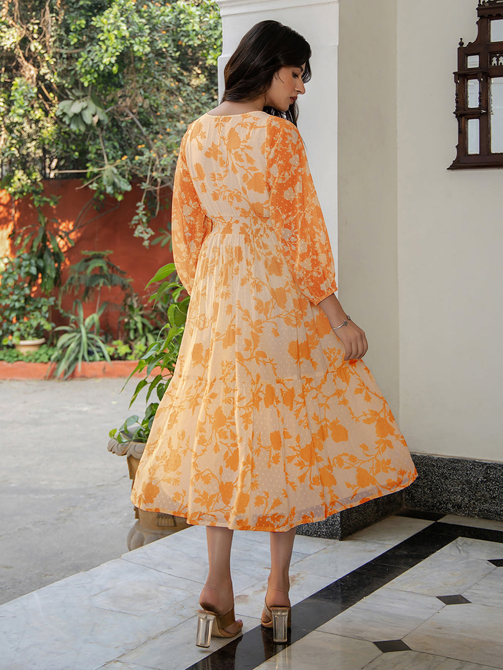Janasya Bright Georgette Floral Fit & Flare Dress - Distacart
