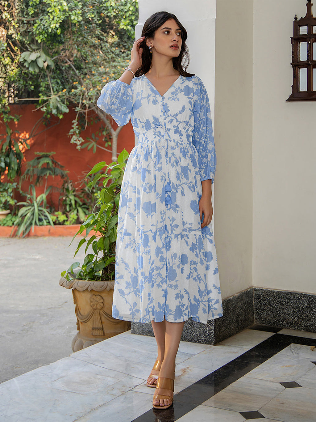Janasya Light Georgette Floral Fit & Flare Dress - Distacart