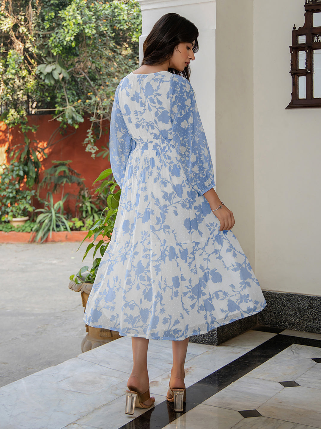 Janasya Light Georgette Floral Fit & Flare Dress - Distacart