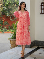 Janasya Bright Georgette Floral Fit & Flare Dress - Distacart