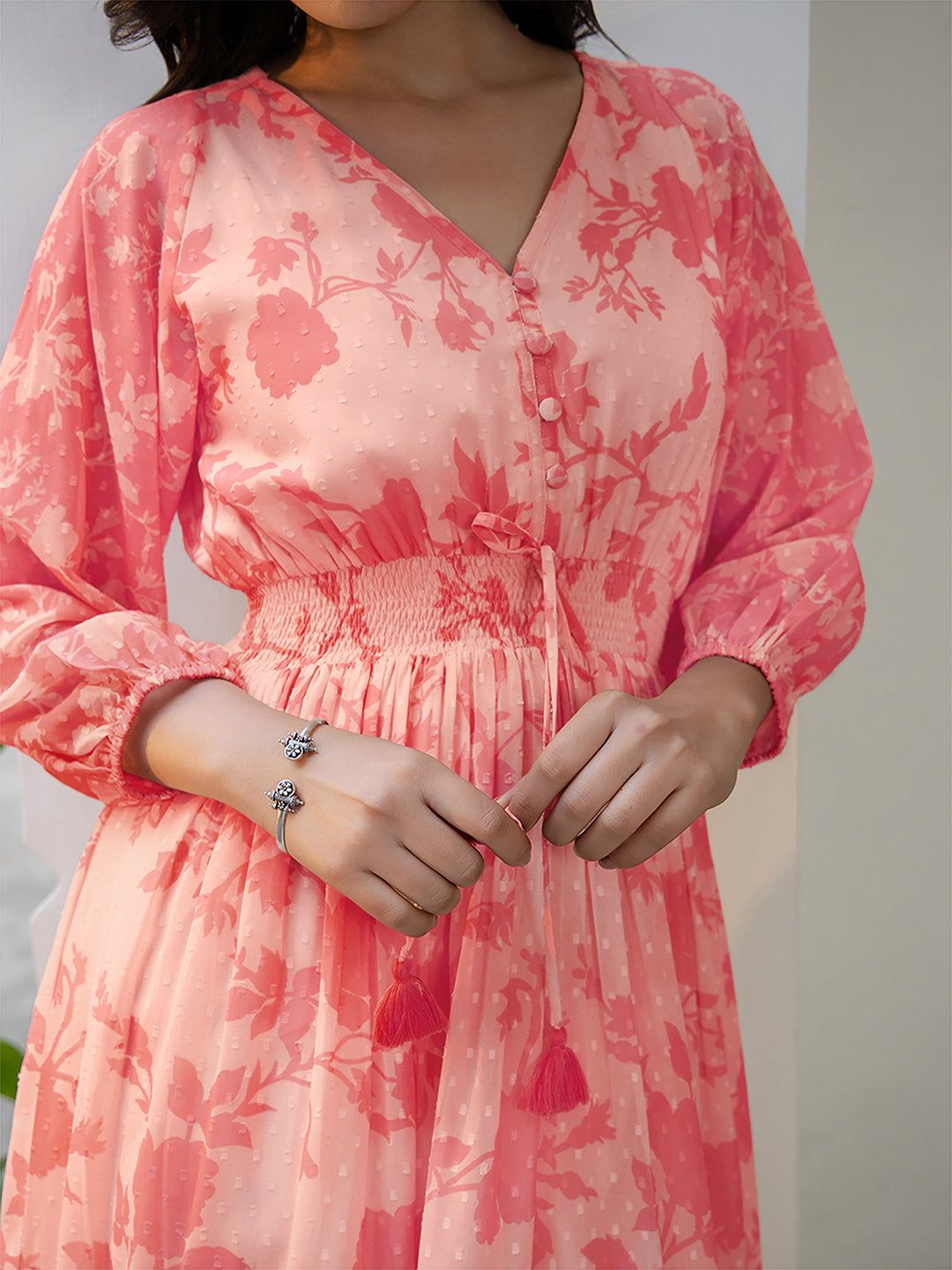 Janasya Bright Georgette Floral Fit & Flare Dress - Distacart