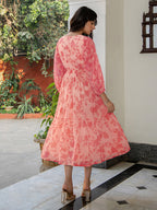 Janasya Bright Georgette Floral Fit & Flare Dress - Distacart