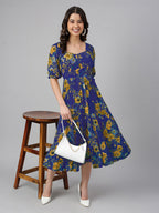 Janasya Bright Georgette Floral Tiered Dress - Distacart