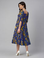 Janasya Bright Georgette Floral Tiered Dress - Distacart
