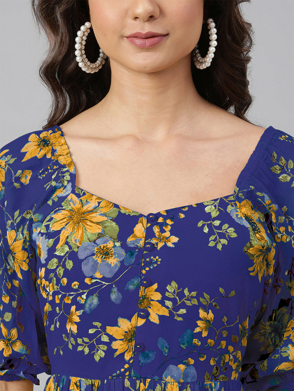 Janasya Bright Georgette Floral Tiered Dress - Distacart
