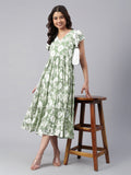 Janasya Dark Georgette Abstract Tiered Dress - Distacart