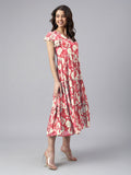Janasya Dark Georgette Abstract Tiered Dress - Distacart
