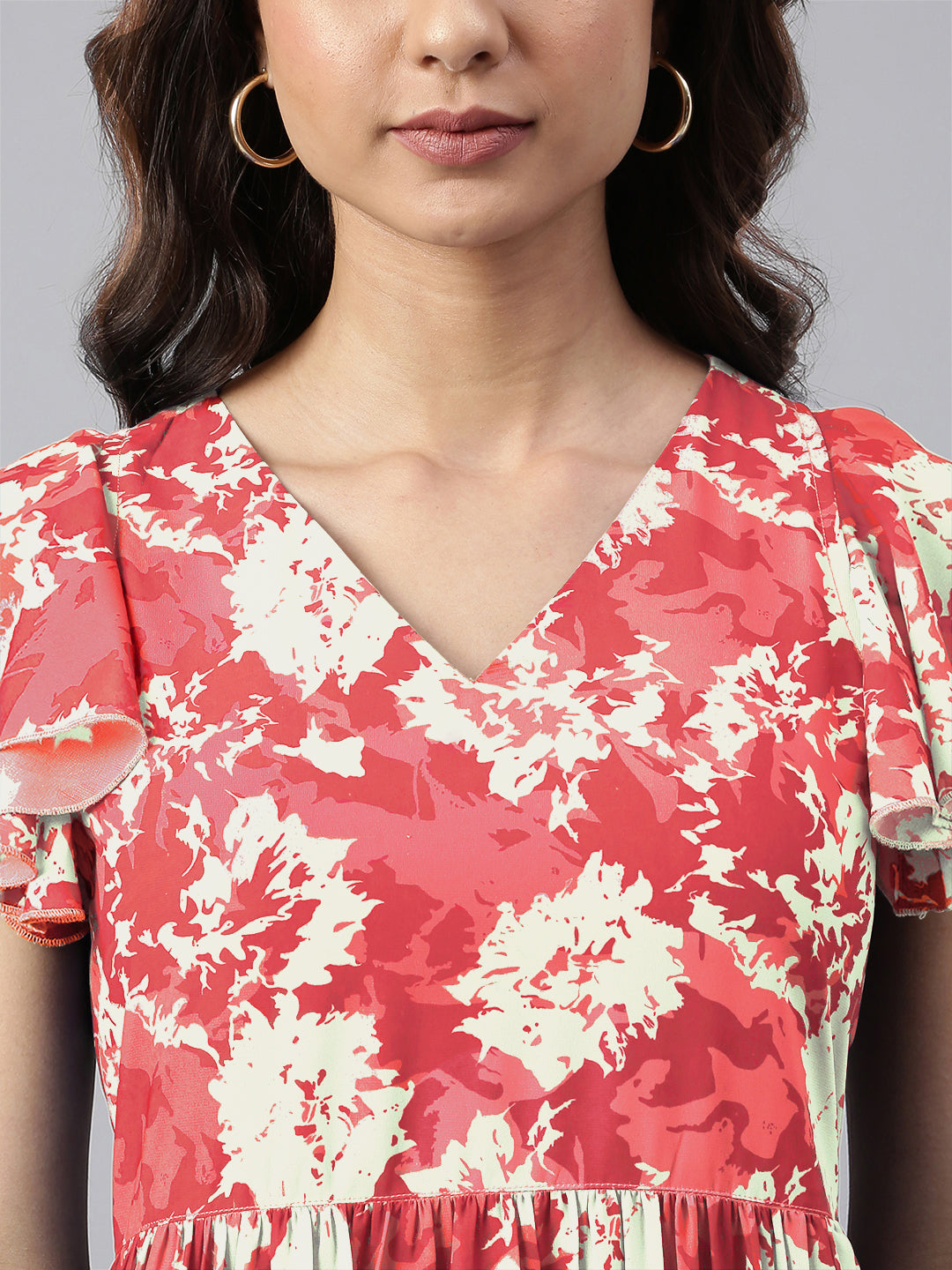 Janasya Dark Georgette Abstract Tiered Dress - Distacart