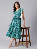 Janasya Dark Georgette Floral Tiered Dress - Distacart