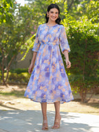 Janasya Dark Georgette Floral A-Line Dress - Distacart