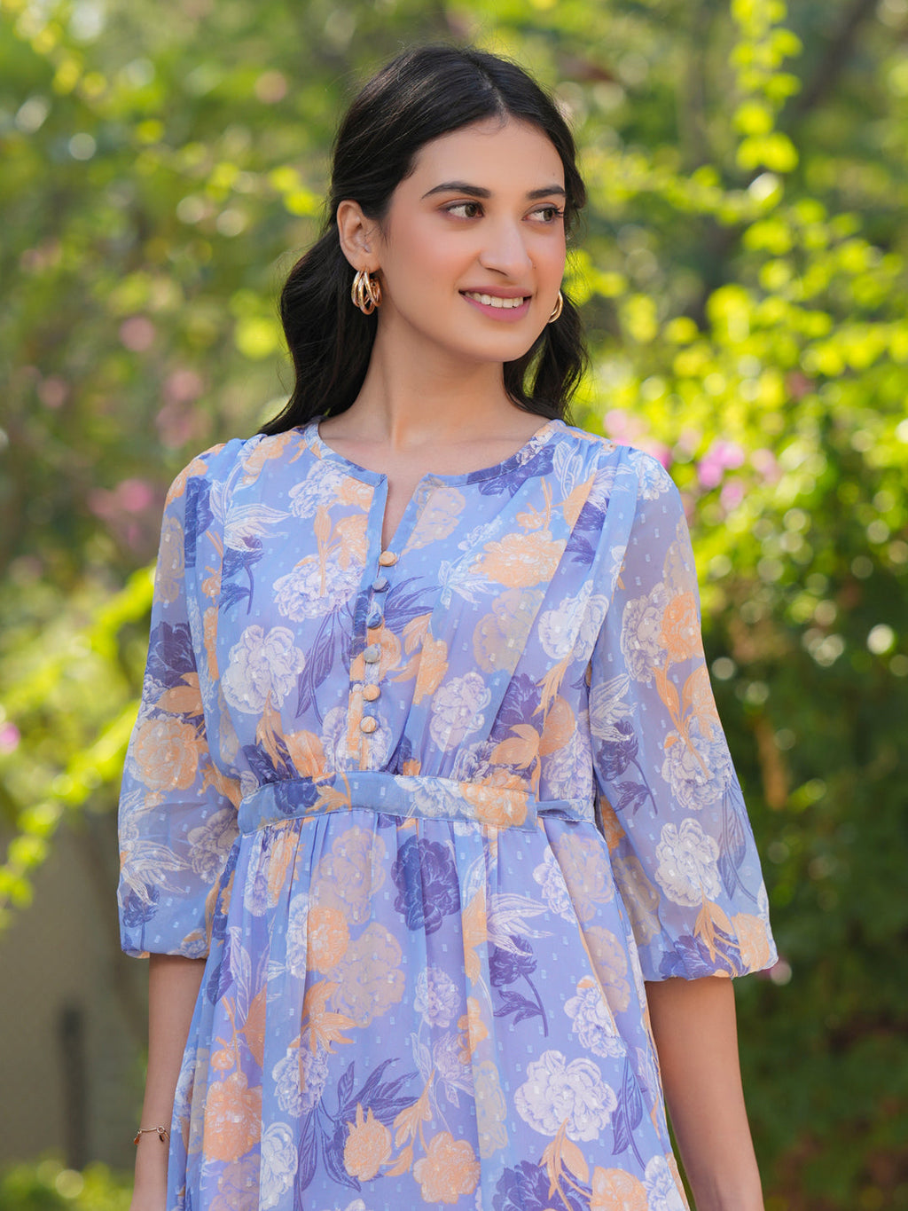 Janasya Dark Georgette Floral A-Line Dress - Distacart
