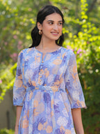 Janasya Dark Georgette Floral A-Line Dress - Distacart