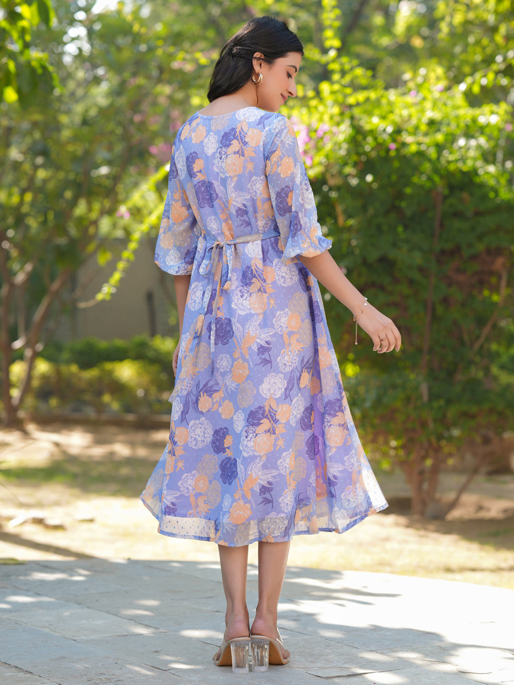 Janasya Dark Georgette Floral A-Line Dress - Distacart