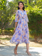Janasya Dark Georgette Floral A-Line Dress - Distacart
