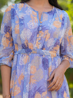 Janasya Dark Georgette Floral A-Line Dress - Distacart