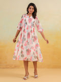 Janasya Light Georgette Floral Flared Dress - Distacart