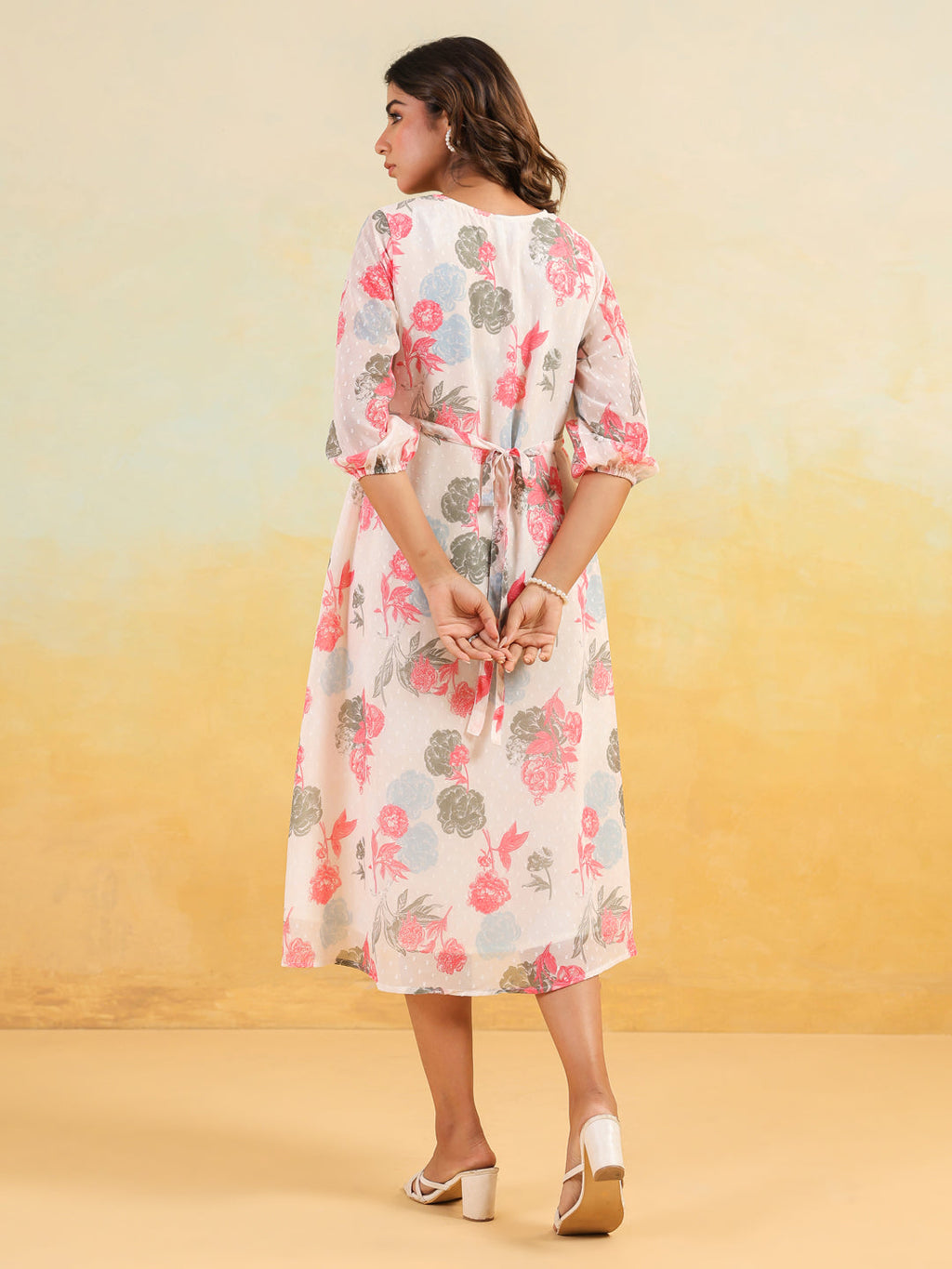 Janasya Light Georgette Floral Flared Dress - Distacart
