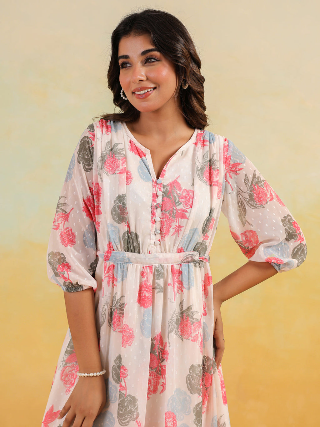 Janasya Light Georgette Floral Flared Dress - Distacart