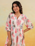 Janasya Light Georgette Floral Flared Dress - Distacart