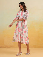 Janasya Light Georgette Floral Flared Dress - Distacart
