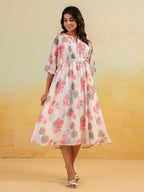 Janasya Light Georgette Floral Flared Dress - Distacart