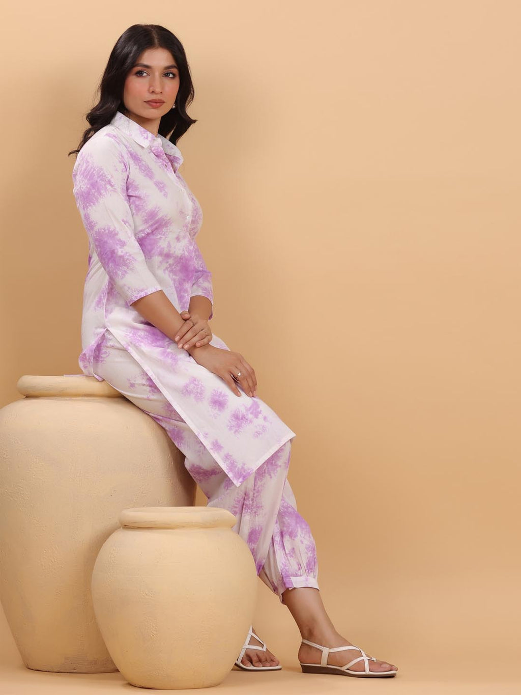 Janasya Bright Cotton Tie & dye Straight Kurta Set