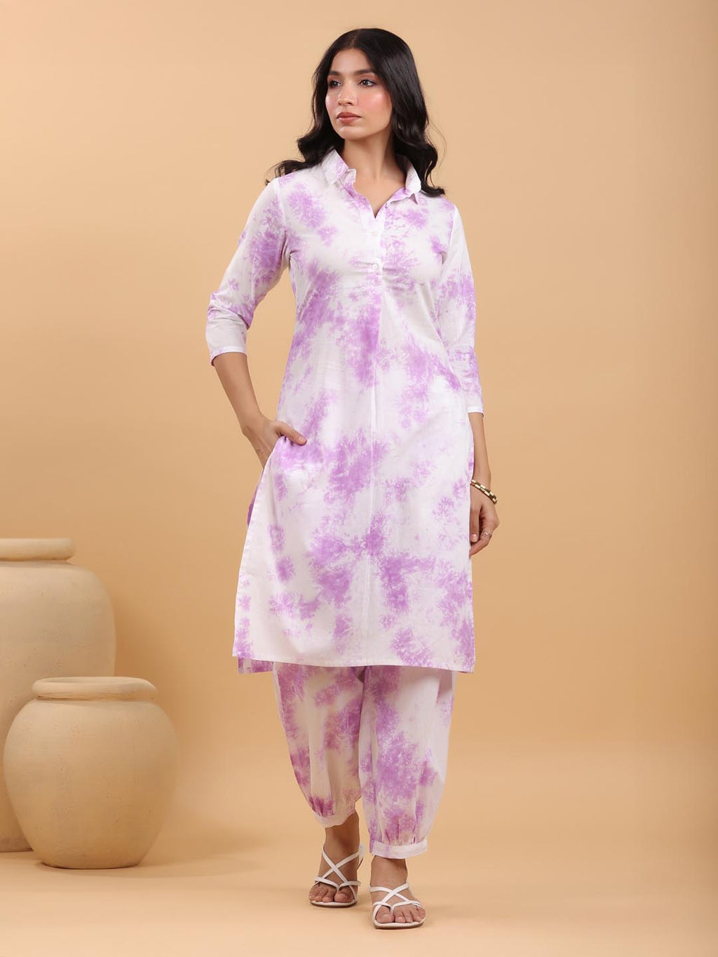 Janasya Bright Cotton Tie & dye Straight Kurta Set