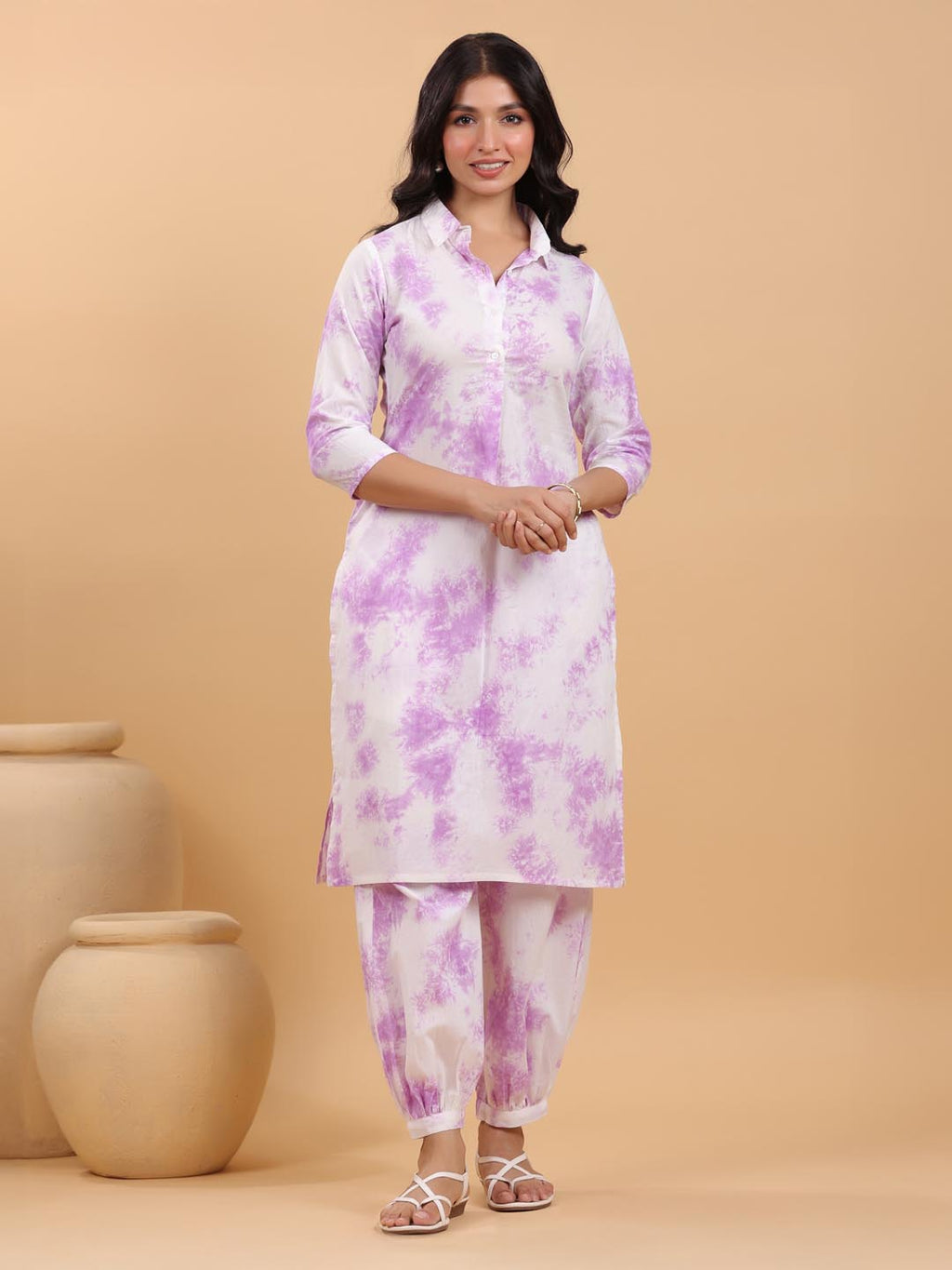Janasya Bright Cotton Tie & dye Straight Kurta Set